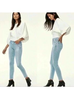 Citizens of Humanity Rocket Crop High Rise Sculpt Skinny Jeans Metallic Blue  26